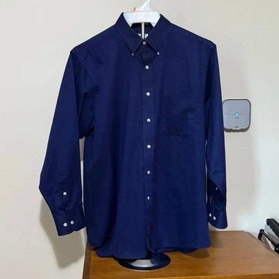 Izod Men’s dress shirt. Size 17 32/33 (XL) dark blue poly/cotton twill. Pocket - Image 1 of 4