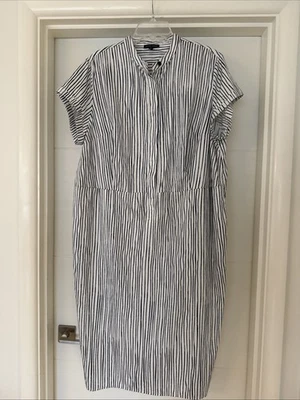 UNIVERSAL STANDARD Stretch Cotton Shirt Dress Pockets White Blue-S 14/16 - Image 1 of 4