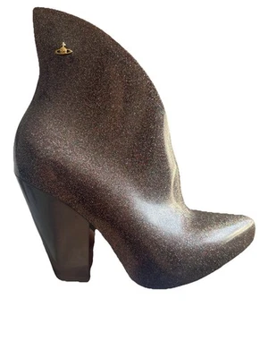Vivienne Westwood Anglomania x Melissa Gunmetal Brown SparklingRubber Rain Boots - Image 1 of 4