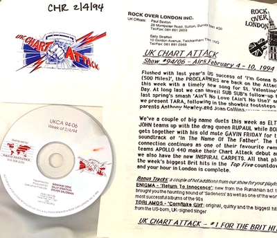 2/4/94 ROCK OVER LONDON: PROCLAIMERS, GAVIN FRIDAY & BONO, APOLLO 440, TARA - Image 1 of 2