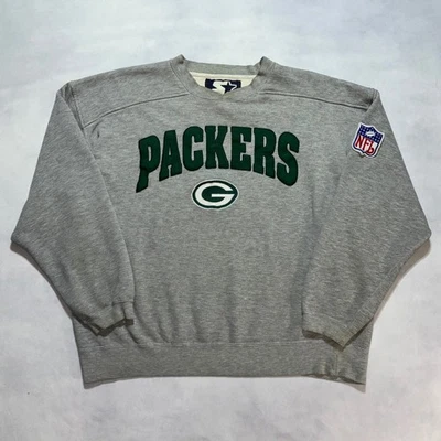 Moletom masculino vintage anos 90 Starter Green Bay Packers gola redonda grande cinza NFL - Imagem 1 de 4