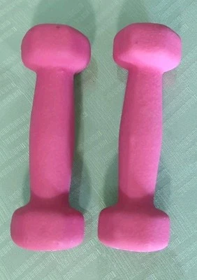 Set of 2 Neoprene Coated Dumbbell Hand Weights, Anti-Slip Pink 1lb Each Pair - Image 1 of 3
