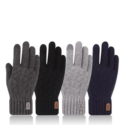 Guantes cálidos de invierno tejidos con pantalla táctil para hombre guantes cálidos de lana gruesa cachemir Foto 1 de 4