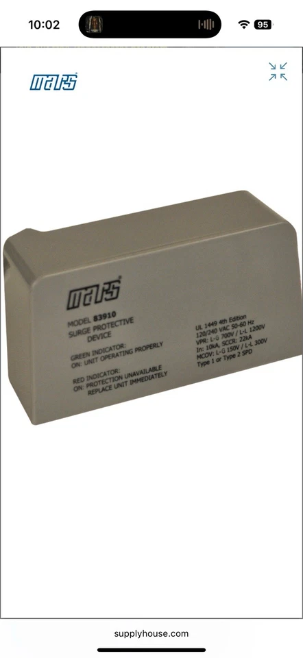 83910 OEM Internal Surge Protective Device for Mars HVAC equipment. - Image 1 of 1