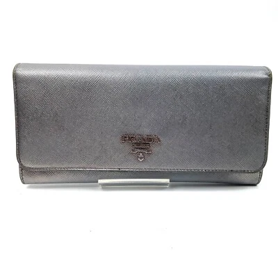 Authentic PRADA Large Saffiano Leather Wallet  Silver - Image 1 of 4