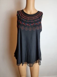 Desigual Women's Flower Designed Sleeveless Blouse Top, Black, Size 10 - Picture 1 of 5