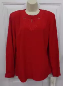 Vintage Claudia Richard Womens Size 14 Red Polyester Embroidered Blouse NEW - Picture 1 of 3