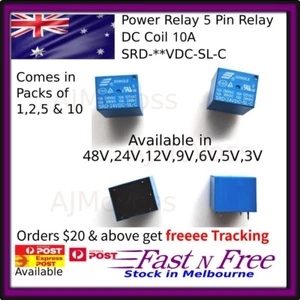 Power Relay 48,24,12,9,6,5,3 Volts 5 Pin Songle Relay DC Coil SRD-**VDC-SL-C 10A - Picture 1 of 11