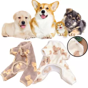 Pet Plush Jumpsuit Dog Clothes Warm Velvet Pajamas Kitten Puppy Cute Pullover - Picture 1 of 17