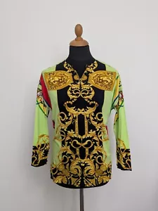 Vintage Versace Blouse Shirt 42 L/XL Women 1/4 Zip Colorful Baroque Versus Green - Picture 1 of 17