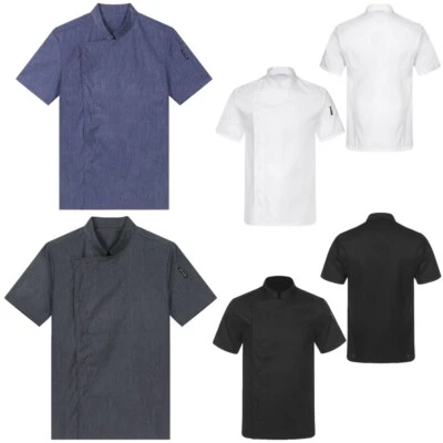 Men&Women's Short Sleeve Chef Coat Stand Collar Jacket Kitchen Shirt Workwear - Image 1 of 4