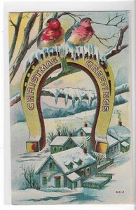 VTG Christmas Postcard - Lucky Horseshoe - Christmas Greetings - Picture 1 of 2