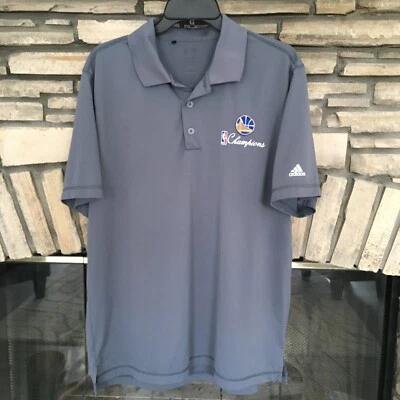 Adidas NBA Golden State Warriors Champions Mens Golf Polo Large Gray Basketball - Image 1 of 4