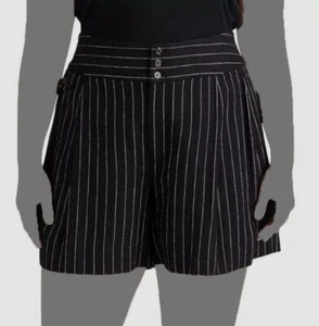 Ralph Lauren Women's Black Stripe Linen Wide-Leg High-Rise Shorts Plus Size 20W - Picture 1 of 2
