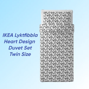 IKEA LYKTFIBBLA Twin Duvet Cover & Pillowcase Case Set Gray / White Hearts NEW - Picture 1 of 1