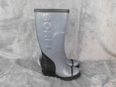 Sorel Botas Mujer 8 Gris Lluvia Joan Cuña Alta Tirar hasta la Rodilla Impermeables Foto 1 de 4