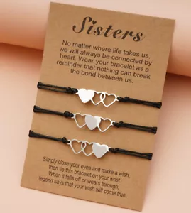 3 Stainless Steel Sister Best Friends Love Heart Bracelet Card Message Friend UK - Picture 1 of 3