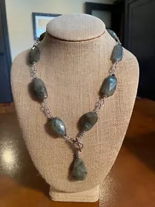 Labradorite Sterling Silver Modern Squash Blossom Lariat Necklace 21” Length - Picture 1 of 11