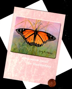 BIRTHDAY Butterfly Orange Wings Leaves - RELIGIOUS - Greeting Card W/ TRACKING - Picture 1 of 4
