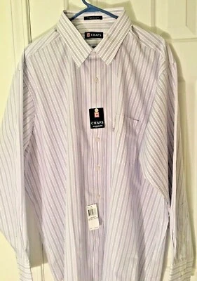 NWT Men's Ralph Lauren CHAPS White Striped Shirt XXL Purple Blue Button Down 2X - Image 1 of 4