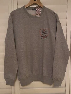New With Tags- Boohoo Grey “HELLO LOVELY” Slogan sweatshirt size 8. - Picture 1 of 4
