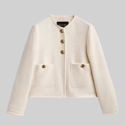 Massimo Dutti Women's Beige Metal Crew Neck Slim-fit Short Jacket - Image 1 of 4