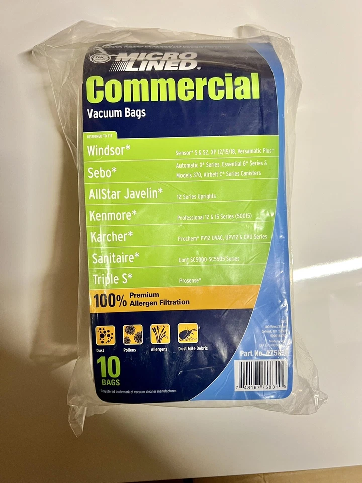 10 Windsor Sebo Allstar Javelin Karcher Micro line Commercial Vacuum Bag Kenmore - Image 1 of 1