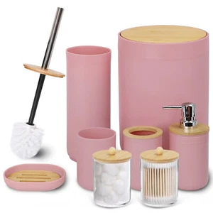 Pink Bathroom Accessories Set 8 Piece Bath Ensemble for Decorative Countertop - Picture 1 of 7