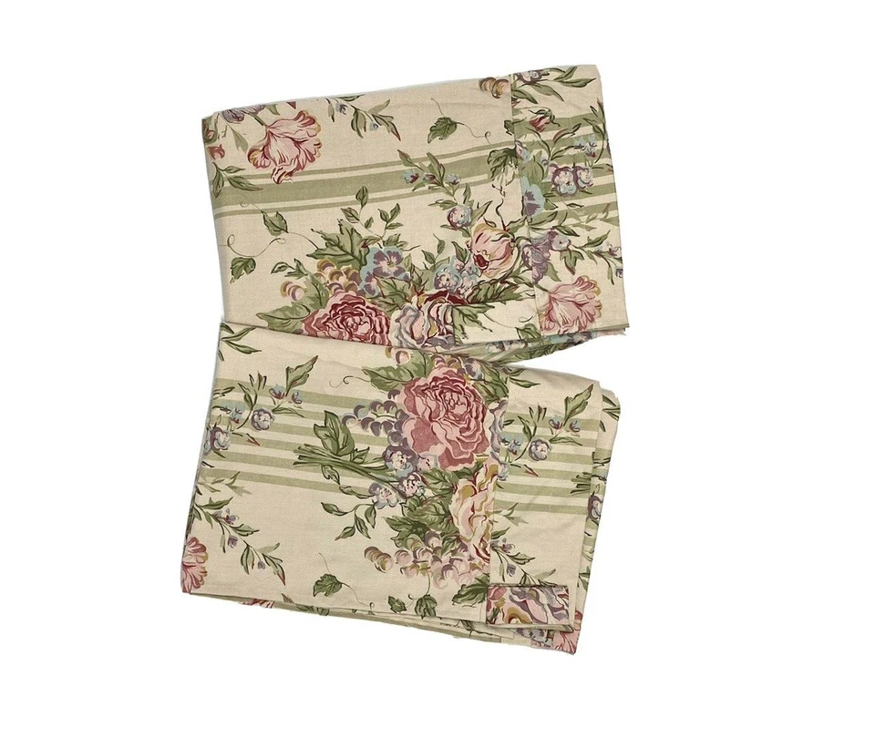 2 Cortinas Tratamientos Ventana Algodón Cortinas Floral Rosa Beige Patrón Largo Lujo Foto 1 de 4