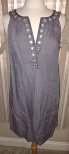 NEW YORK & COMPANY Grey Linen Boho Summer Dress V-Neck Rhinestone Size M NWT NEW - Picture 1 of 11