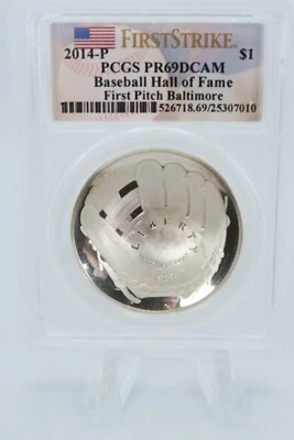 2014-P PCGS PR69DCAM Baseball Hall of Fame Commemorative Silver Proof $1 - Image 1 of 2
