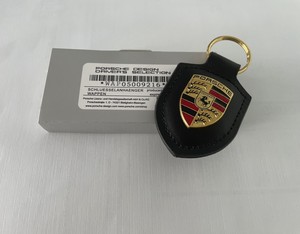 Porsche black Leather Crest "New" Key Chain / Ring