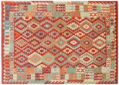 Afghan Maimana Kelim Teppich 200x300 Handgewebt Bunt Geometrisch Handarbeit 111 - Bild 1 von 4