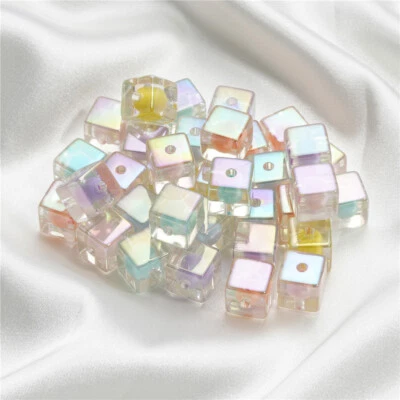 Acrylic Colorful Square AB Plating Colorful Cube Beads Through Hole Findings - Image 1 of 4