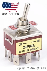 HEAVY DUTY 3PDT ON-ON TOGGLE SWITCH 20A 125V, 15A 250V SPADE TERMINALS (32A) - Picture 1 of 1
