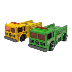 Lot Of Two Y2K Mattel Hot Wheels Race Truck Fire Engines Green/Yellow - Picture 1 of 9
