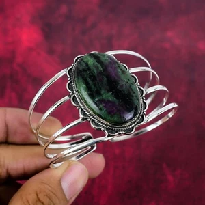 Ruby Zoisite Gemstone Handmade 925 Sterling Silver Adjustable Bangle Jewelry - Picture 1 of 5