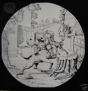 Linterna Mágica de Vidrio Diapositiva ESCENA DE CÓMIC VICTORIANO N.º3 C1890 PERRO GUARDIÁN Y MONO - Imagen 1 de 2