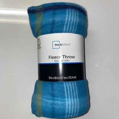 Manta polar Mainstays 50" x 60" a cuadros azul océano poliéster reciclado  Foto 1 de 4