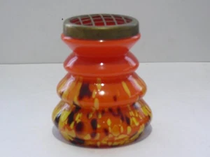 VINTAGE ART DECO BOHEMIAN GLASS ORANGE SPLATTER VASE. - Bild 1 von 5