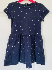 Monoprix Kids Navy Cotton Dress Pockets Beige Stars, 3 Years, 93-97 cm, French - Picture 1 of 7