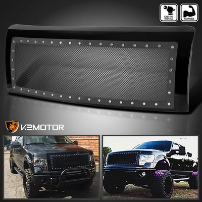 Fits 2009-2014 Ford F150 S/S Mesh Rivet Upper Bumper Front Hood Grille w/ Shell - Image 1 of 4