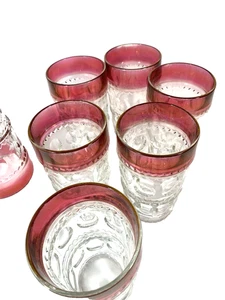 Set Of 8 Vintage Indiana Glass Tumblers - Ruby Flash Kings Crown Thumbprint - Picture 1 of 7