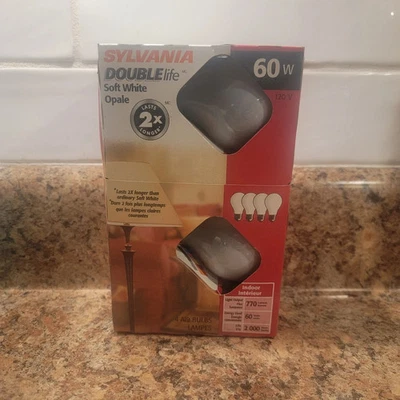 Sylvania Double Life A19 60W Soft White Light Bulbs 770 Lumens NEW SEALED Vtg - Image 1 of 4