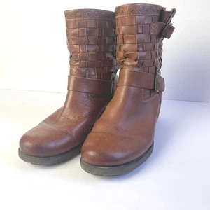 Pikolinos Leather Ankle Boots Cognac Brown Moto Women's 40 Boho Rustic Spain - Picture 1 of 10