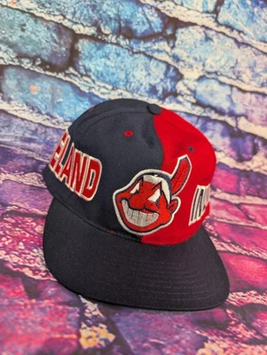 VINTAGE Cleveland Indians American Needle Blockhead Wool Snapback Hat MLB 90s - Image 1 of 4