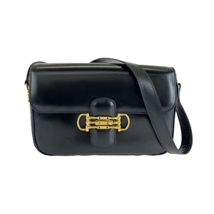 CELINE Vintage Horsebit Schultertasche Pochette Schwarz Gold Hardware Leder - Bild 1 von 10