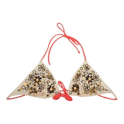 Victoria's Secret Bikini Top Womens M Y2K Beaded Sequin Retro Flower Power - Image 1 of 4