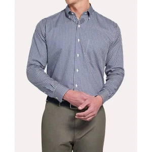 PETER MILLAR Men's Navy Blue Gingham Crown Soft Button Down Sport Shirt - Picture 1 of 5