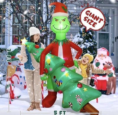 Grinch With Christmas Tree 7 Ft Inflatable Christmas Yard Decoration NEW - Image 1 of 4